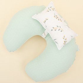 Resim Emzirme Yastığı - Çift Taraflı - Mint Muslin - Yapraklar 