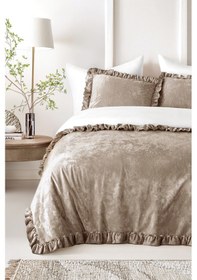 Resim Kadife Yatak Örtüsü Ç.k Set 230x250 Vizon Vizon 