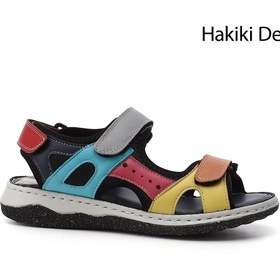 Resim GÖNDERİ(R) Kadın / Kız Gökkuşağı Cırt Bantlı Dolgu Topuklu Hakiki Deri Comfort Sandalet 