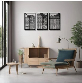 Resim Metal Duvar Dekorasyonu 3 Parçalı Şehir 3 Piece City Metal Duvar Tablosu Sanat 