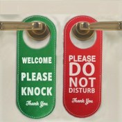 Resim Faux Leather "Do Not Disturb" Kapı İşareti - Çift Taraflı Otel Toplantı Odası Etiketi, Kırmızı ve Yeşil Metin, Misafir Gizliliği İçin Parlatılmış Metal Halka, İş Kullanımı İçin Mükemmel, Misafir Gizliliği İşareti | Parlatılmış Metal Kaplama | Parlatılmış Kaplama, Misafir Kapı İşareti 