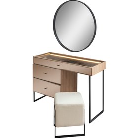 Resim Bronze Aynalı Puflu Makyaj Masası 