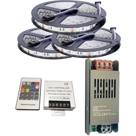 Resim 15 Metre 12v 60 Ledli Rgb Dış Mekan Silikonlu Şerit Led 16,5a Slim Trafo 36 A Rf Led Kontrol Üniteli 