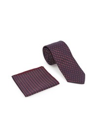 Resim 8 Cm Kırmızı Desenli Mendilli Kravat-brianze Mkan-3 