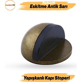 Resim Badem10 Yarımay Eskitme Antik Sarı Kapı Stoperi Tamponu Metal Kapı Altı Kolu Stopu Durdurucu Tutucu 