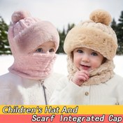 Resim 1'li Paket Şapka Sonbahar ve Kış Örme Eşarp Maskeli Entegre Şapka Erkek ve Kız Çocuk Peluş Kulaklıklar Moda Düz Renk Bebek Peluş Kar Şapkası Bebek Sevimli Sıcak Kalınlaştırılmış Kazak Şapka Günlük Seyahat Dış Giyim için Uygun 8-30 Aylık Bebekler için Uygun 