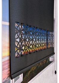 Resim Siyah Karatma Dairesel Lazer Kesim Modern Stor Güneşlik Perde 