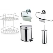 Resim Renk Yapı Rüyası Renk Yapı Krom 5lt Çöp Kovası + Krom 2 Katlı Raf + Krom Havluluk + Krom Kağıtlık + Krom Fırça Set 