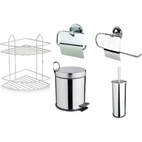 Resim Renk Yapı Rüyası Renk Yapı Krom 5lt Çöp Kovası + Krom 2 Katlı Raf + Krom Havluluk + Krom Kağıtlık + Krom Fırça Set 
