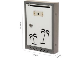 Resim Eym Posta Kutusu Akşan Marka Palmiye Desenli Metal Beyaz-Gri 