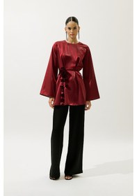 Resim Manuka Hana Organze Bluz Bordo Bordo 
