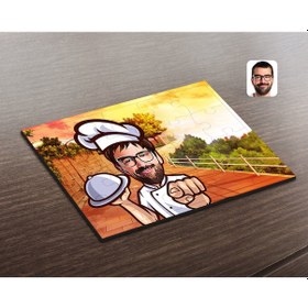Resim Kişiye Özel Erkek Chef Karikatürlü Ahşap Puzzle-15 