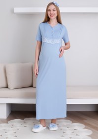 Resim Hamile Gecelik Takım Önü Düğmeli 2'li Gecelik ve Sabahlık Takım Kısa Kol Gecelik & Uzun Kol Sabahlık - 2293 - Ekru / 2XL / Terlik ve Taç İstiyorum +300₺ 