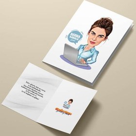 Resim Sosyal Medya Kızı Karikatürlü Tebrik Kartı 