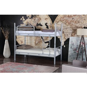 Resim Ranzaci Solid Ranza 90x190 Genç Çocuk Yatak Odası Metal Ranza Gri 