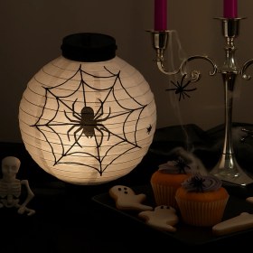 Resim Halloween Cadılar Bayramı Japon Feneri Pilli 20 Cm Beyaz Örümcek Desenli Korku Aksesuarı Diğer 