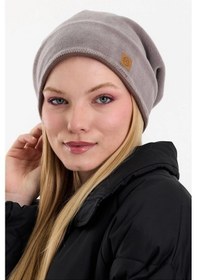 Resim Kadın Polar Dış, Kaşkorse Pamuklu Iç Kısım, Çift Renk Çift Katmanlı Katlanabilir Yumuşak Bere - Standart / Gri-kahverengi Gri-kahverengi 