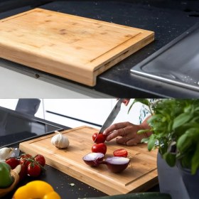 Resim Dora Shopping Tezgah Üstü Bambu Kesme Tahtası, Kaymaz Ekmek Tahtası, Kenarlı Kesme Tepsisi Orta Boy (35CM*25CM) - 