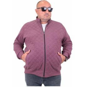 Resim Starbattal Büyük Beden Fermuarlı Hırka Diamond 23281 Eflatun-Eflatun Mürdüm 