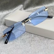 Resim Erkekler ve kadınlar için mavi ve altın tonlu çerçevesiz dekoratif gözlükler, rahat sokak giyim, partiler ve tatil aksesuarları için mükemmel, her gün moda gözlükleri|Rimsiz moda gözlükleri|Polikarbonik lens 