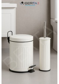 Resim Vintage Banyo Seti Beyaz Çöp Kovası 5lt Tuvalet Fırçası Lüks Model - Mini Boy Çöp Poşeti Hediyelidir Beyaz 