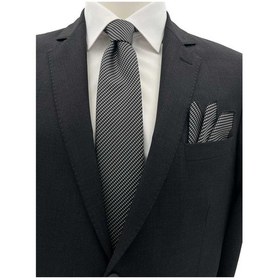 Resim Brianze 7 Cm Siyah Beyaz Desenli Kravat Mendil Set Siyah - Beyaz 