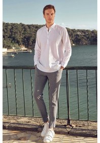 Resim Morven Erkek Beyaz Pamuk Baskılı Desenli İtalyan Yaka Regular Fit Gömlek Beyaz 