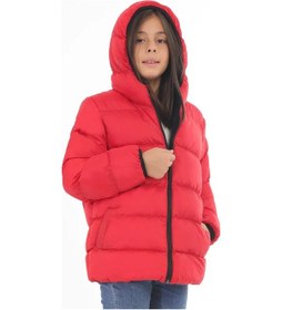 Resim Spor Kız Çocuk Polarlı Kapüşonlu Su Geçirmez Rüzgara Dayanıklı Cepli Şişme Kışlık Mont-212 Kırmızı 