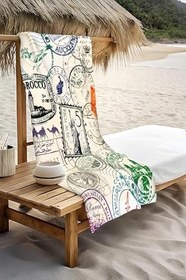 Resim Dijital Baskı Plaj Deniz Havlusu Posta Pulu Desenli Peştamal HVL0228 