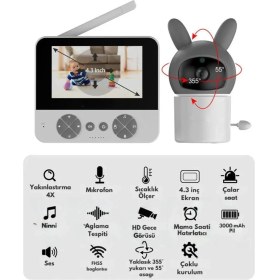 Resim MCM Group Bebek Kamerası Kumandalı Monitörlü Karşılıklı Konuşma Özellikli , Hatırlatıcılı Ip Bebek Kamerası - Lisinya 
