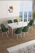 Resim Canisa Concept Han Serisi 70x114 Açılabilir Mdf Mutfak Masası Takımı Beyaz Mermer Desen Masa 6 Haki Yeşil Sandalye 