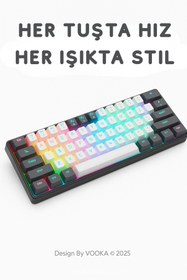 Resim VOOKA Trol Mekanik RGB Oyuncu Klavyesi | 61 Tuş Ultra Kompakt, Type-C Bağlantılı Gaming & Ofis Klavye 