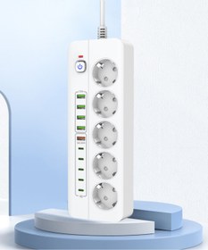 Resim Yellowtech Akıllı Çoklu Priz 5’li Akım Korumalı | Power Tuşlu | 5 Type-C + 4 USB + 20W QC | 2m 
