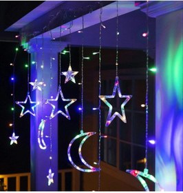 Resim ALKESE Usb Bağlantılı Ay Yıldız Saçak Perde Rgb (RENKLİ) Ramazan Parti Yılbaşı Led Işık Animasyonlu 