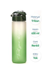 Resim Su Matarası Tritan Geniş Ağız Su Şişesi Gradient Type Spor Matarası Suluğu Bpasız 630 Ml Yeşil 0111 