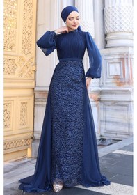 Resim Raika Moda Lavanta Şifon Detaylı Gliten Kumaş Şık Tesettür Abiye Lacivert 