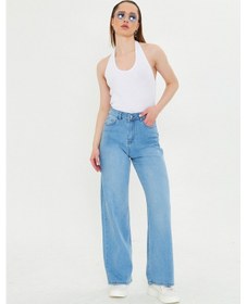 Resim Kutaf Buz Mavi Beş Cepli Palazzo Denim Pantolon Bebe Mavisi 