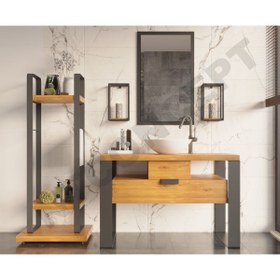 Resim NT Concept Ntconcept Mina Ayna Çerçeveli Masif Ahşap Lavabo Dolabı Hilton(110cm) 