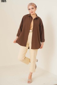 Resim 103901 Oversize Basic Tesettür Gömlek Kahverengi 
