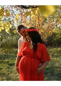 Resim Modalabio Moda Labio- Babyshower Melek Kol Hamile Elbisesi Kırmızı 