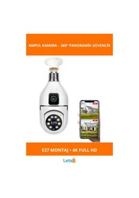 Resim Çift Lensli Duy Girişli Kablosuz Ampul Kamera 4k Full Hd 