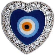 Resim Kadın Nazar Boncuğu Model Kalp Detay Taşlı Gümüş Charm 