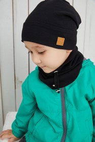 Resim Babygiz Erkek Bebek Çocuk Siyah Ip Detaylı Şapka Bere Boyunluk Takım Rahat Pamuklu Kaşkorse 