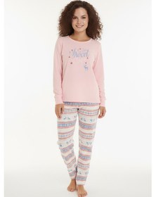 Resim Luxury Thermal Sweet Winter Geyik Desenli Kadın Polar Kışlık Pijama Takımı 42054 Pembe 