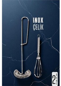 Resim Inox Çelik Çırpıcı + Mini Çırpıcı Seti Kahverengi - Beyaz 
