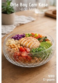 Resim El Yapımı Cam, Orta Boy Yıldız Model Salata Kasesi - Bowl Kasesi Şeffaf 