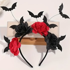 Resim 1 adet Kırmızı ve Siyah Sahte Çiçek ve Yılan Kanatlı Gotik Cadı Kıyafeti - Koyu Estetik Cadı Şapka Aksesuarı Kadınlar, Cosplay, Temalı Partiler, Cadı Kıyafeti, Temalı Parti Aksesuarı, Koyu Estetik Kafa Bandı, Dayanıklı Kafa Bandı 