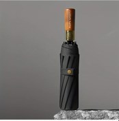 Resim Willowhaven Siyah 10 İplikli Rüzgar Geçirmez Otomatik Şemsiye Ahşap Sap Ve Logo Yazı 