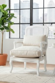 Resim Woodenbend Orlando Beyaz Hazeranlı Berjer – Kayın Ağacı, İskandinav Bohem Tarz, Konforlu Oturum 