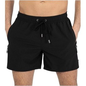 Resim Siyah Likralı Esnek Kumaş Su İtici Özellikli Düz Renk Erkek Plaj Deniz Şort Mayo - 2201-siyah 001 